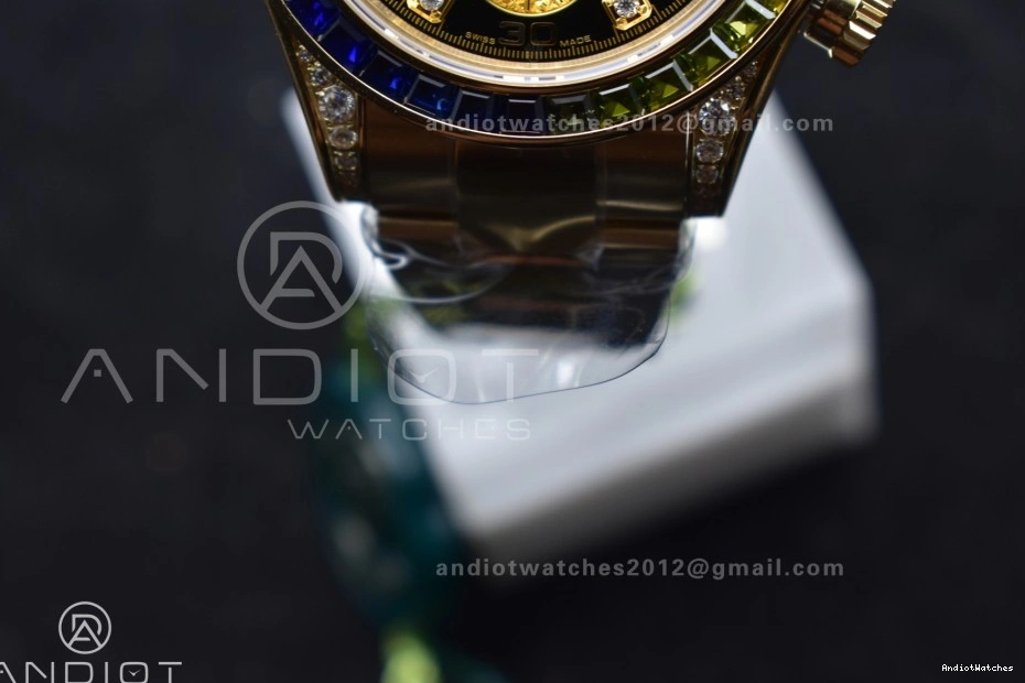 1:1 YG SH Edition Timeless on Rainbow Black 116598RBOW 779 Best Diamonds Dial Daytona Bracelet ZF 1006